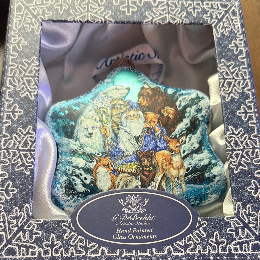 G. Debrekht Hand-Painted Ornament Gather in Peace Father Christmas NIB
